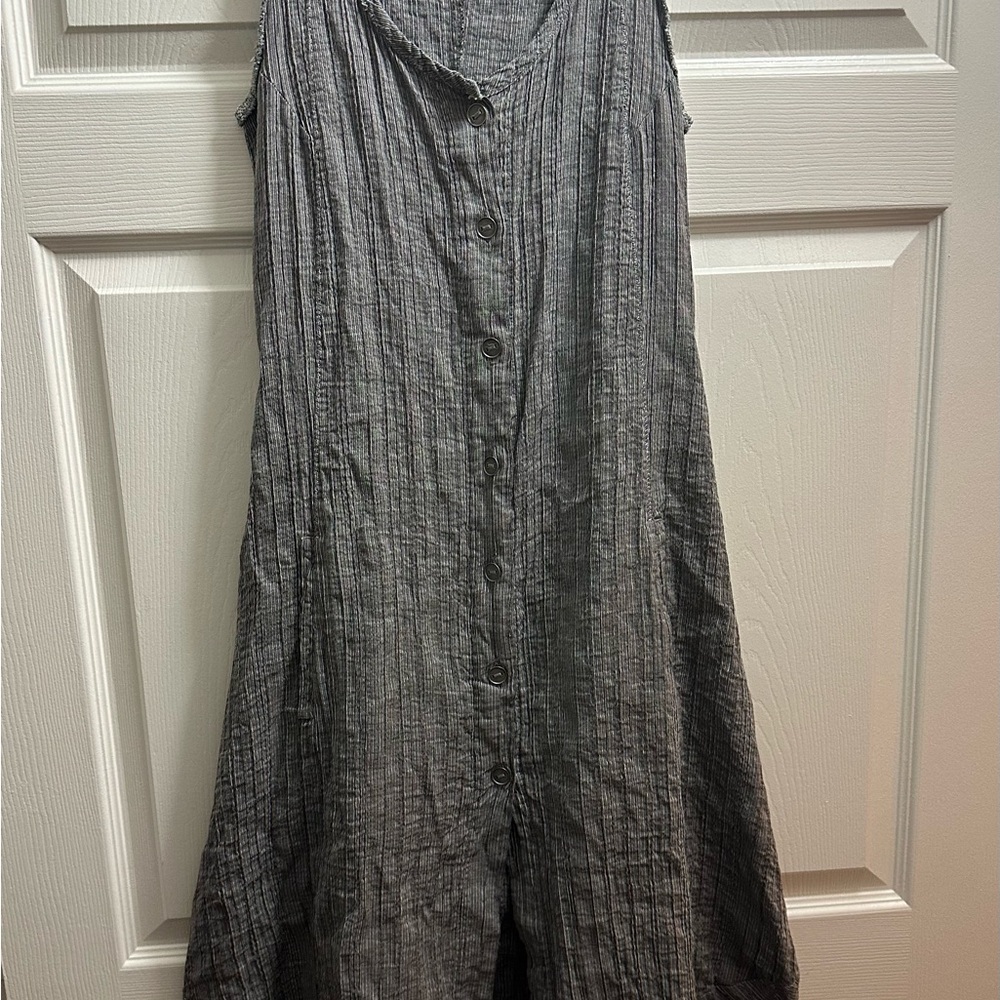 Gray Sleeveless V-Neck Midi Sundress 100% linen made in Paris